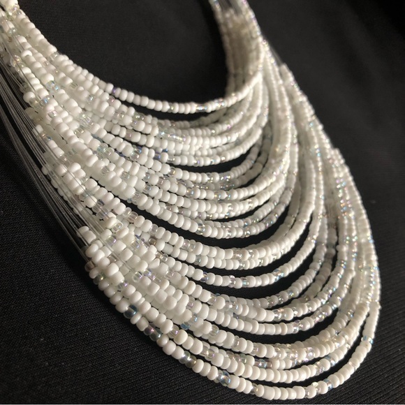 Fashion Accessory White & Iridescent Bead Necklace and Earring Set - Picture 4 of 9